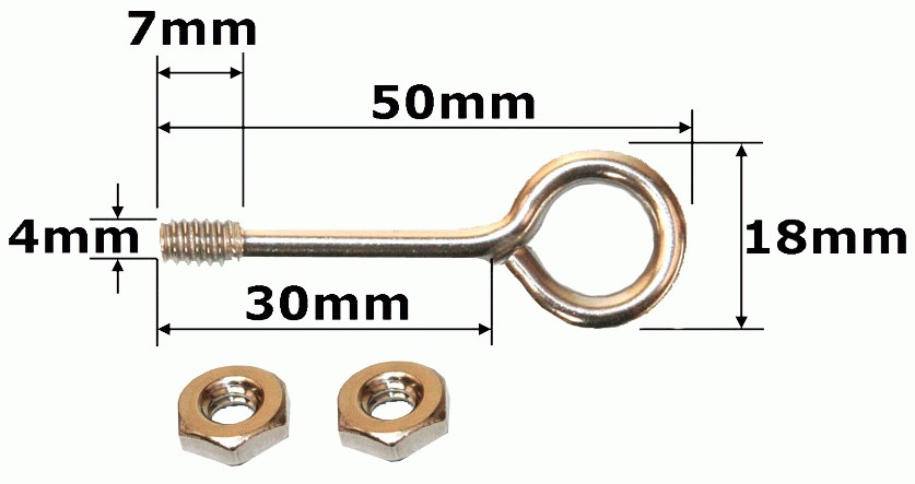2 x 50mm eyebolt with 4 nuts (for fire poi heads)