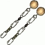 Poi Chain Black Oval 15cm with Wooden Ball Handle 28cm